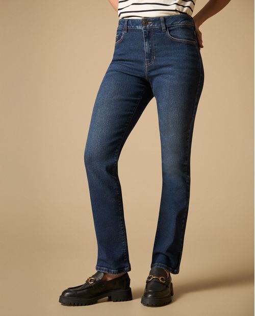 Jean recto tiro medio cinco bolsillos para mujer