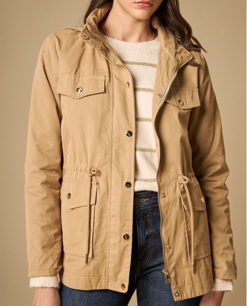 Chaqueta tipo parka con capucha y múltiples bolsillos para mujer