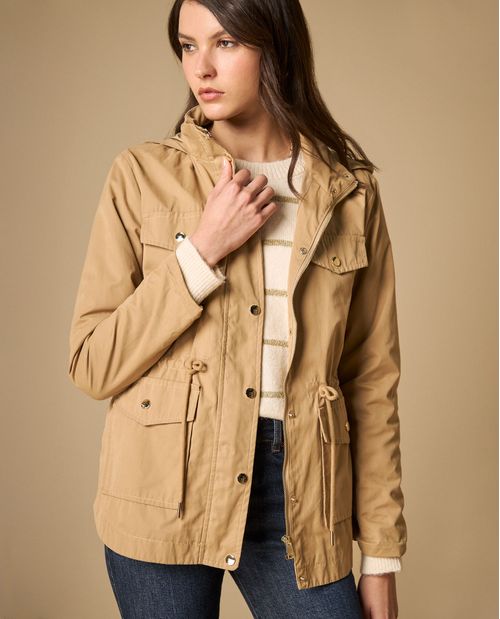 Chaqueta tipo parka con capucha y múltiples bolsillos para mujer