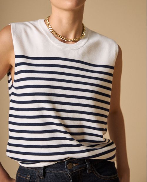 Camiseta tejida sin mangas con rayas horizontales