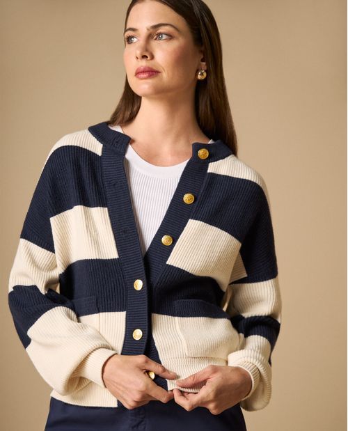 Cardigan tejido con botones dorados para mujer