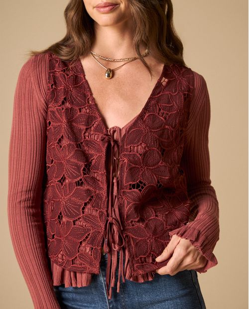 Chaleco con encaje floral y sin mangas para mujer