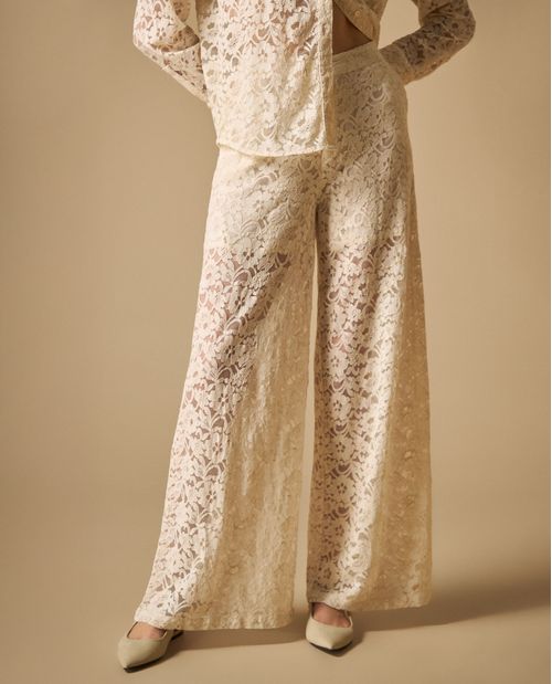 Pantalón wide leg en encaje floral completo para mujer