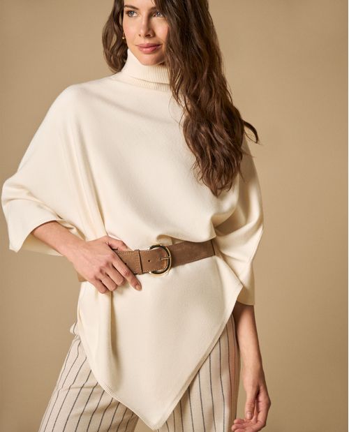 Poncho tejido cuello alto asimétrico para mujer