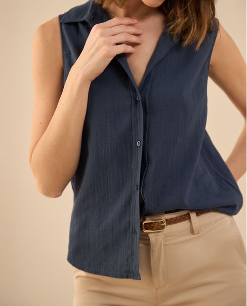 Camisa clásica manga sisa para mujer